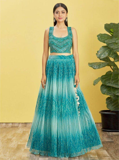 Stunning Blue Embroidered Work Organza Reception Lehenga Choli - Zeel Clothing
