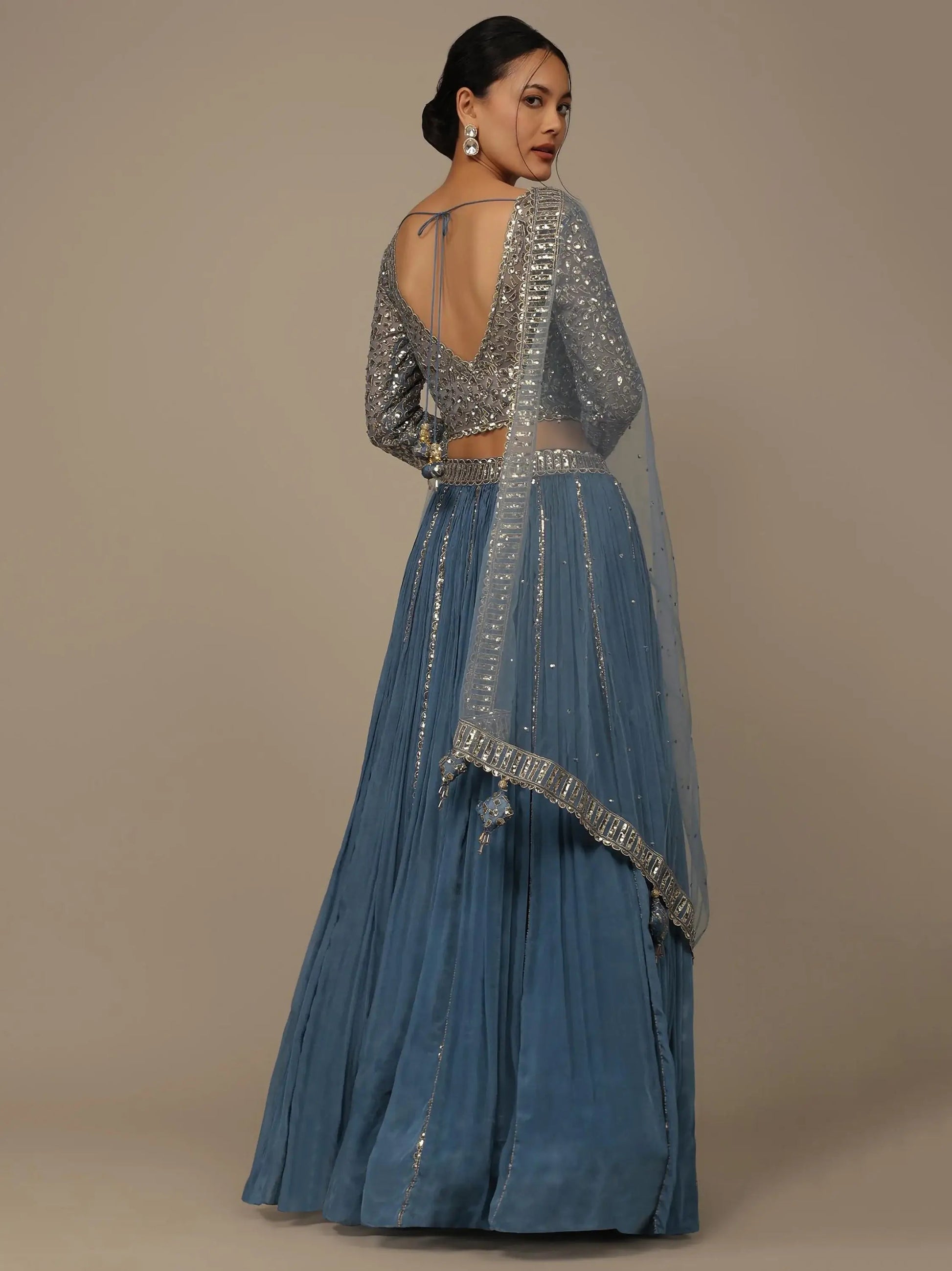 Stunning Blue Sequins Georgette Reception Wear Lehenga Choli - Zeel Clothing