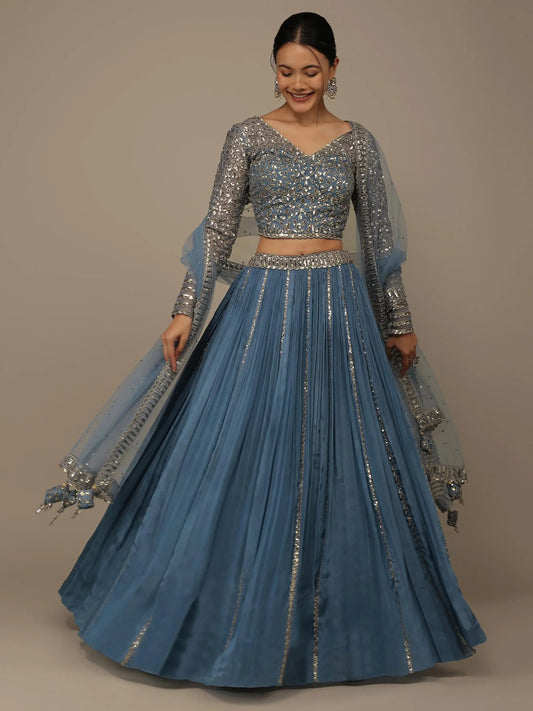 Stunning Blue Sequins Georgette Reception Wear Lehenga Choli - Zeel Clothing