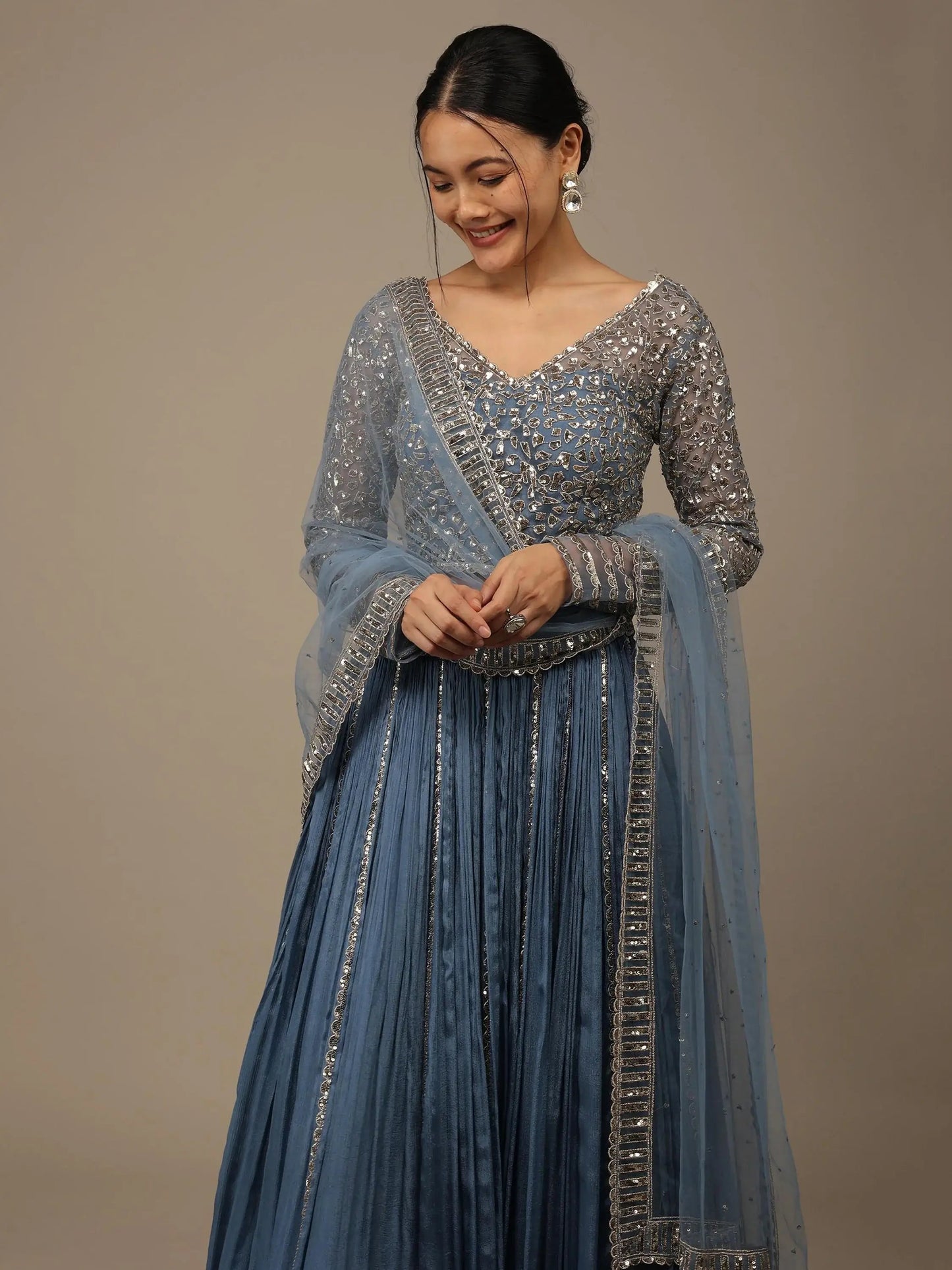 Stunning Blue Sequins Georgette Reception Wear Lehenga Choli - Zeel Clothing