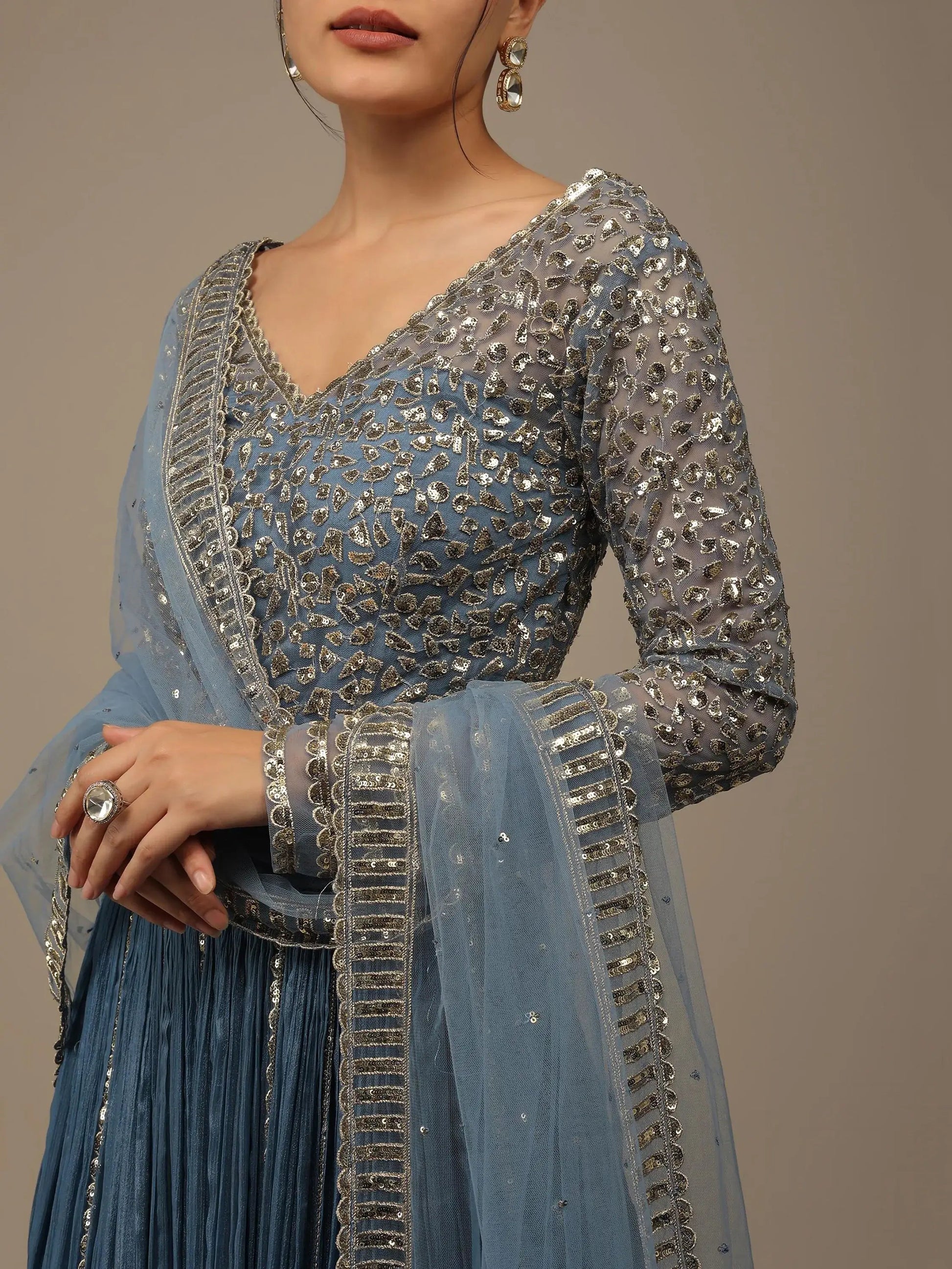 Stunning Blue Sequins Georgette Reception Wear Lehenga Choli - Zeel Clothing