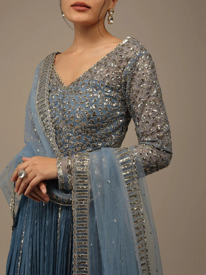 Stunning Blue Sequins Georgette Reception Wear Lehenga Choli - Zeel Clothing