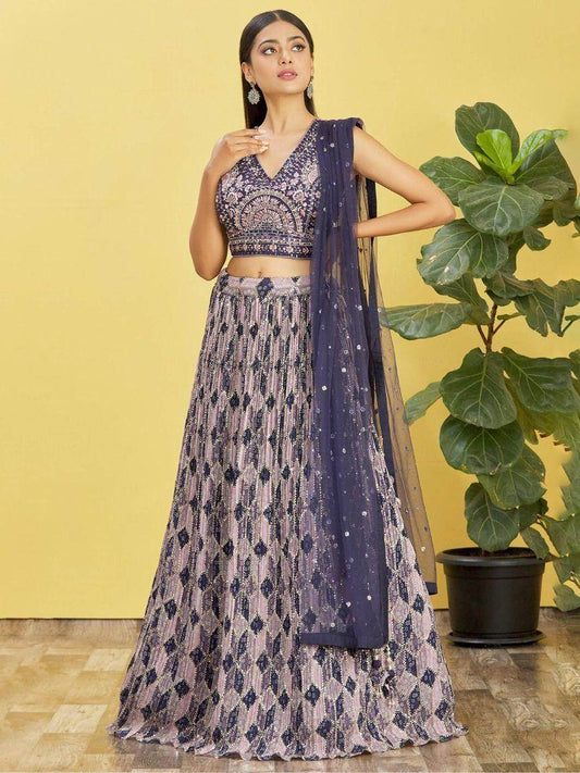 Stunning Blue Zari Work Chinon Traditional Lehenga Choli - Zeel Clothing