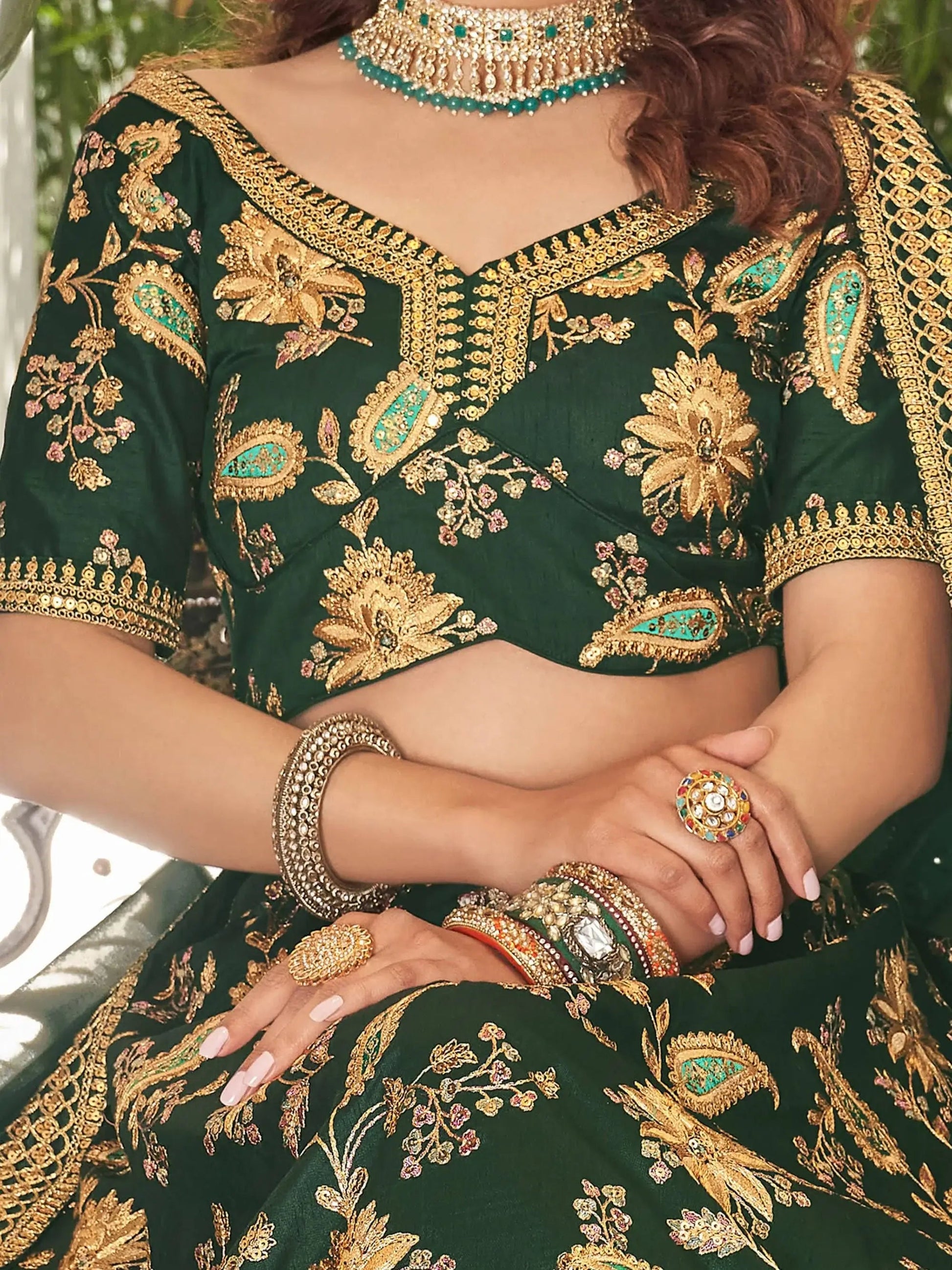 Stunning Green Embroidered Art Silk Wedding Wear Lehenga Choli - Zeel Clothing