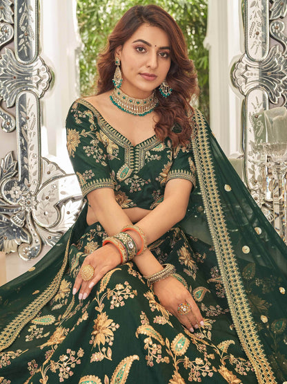 Stunning Green Embroidered Art Silk Wedding Wear Lehenga Choli - Zeel Clothing