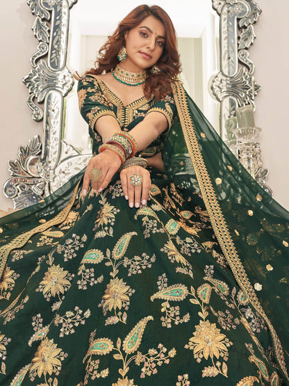 Stunning Green Embroidered Art Silk Wedding Wear Lehenga Choli - Zeel Clothing