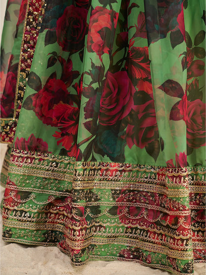Stunning Light Green Printed Organza Event Wear Lehenga Choli - Zeel Clothing