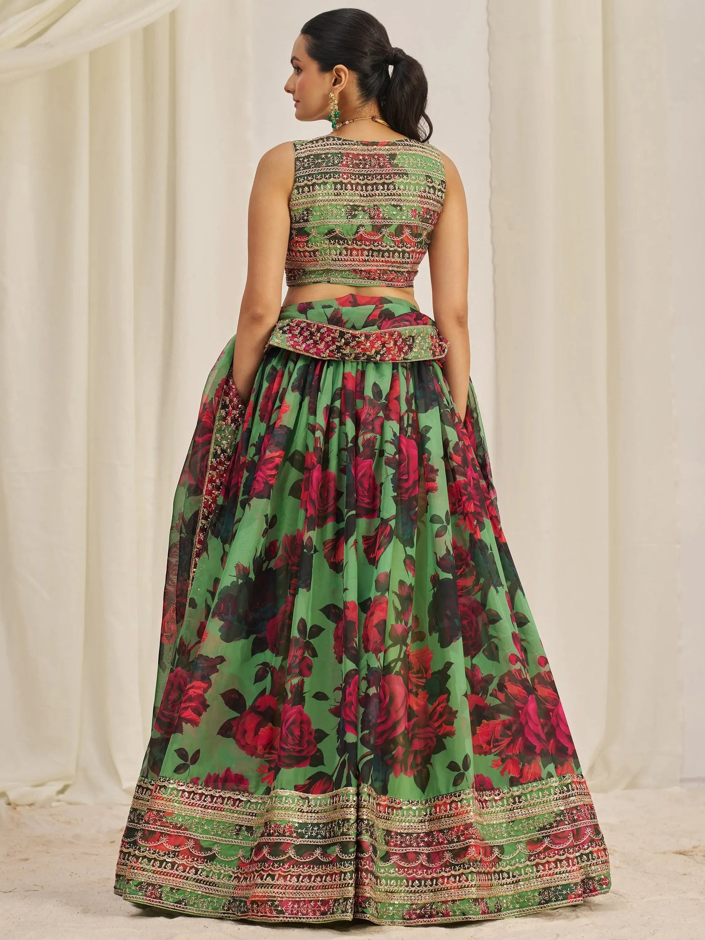 Stunning Light Green Printed Organza Event Wear Lehenga Choli - Zeel Clothing