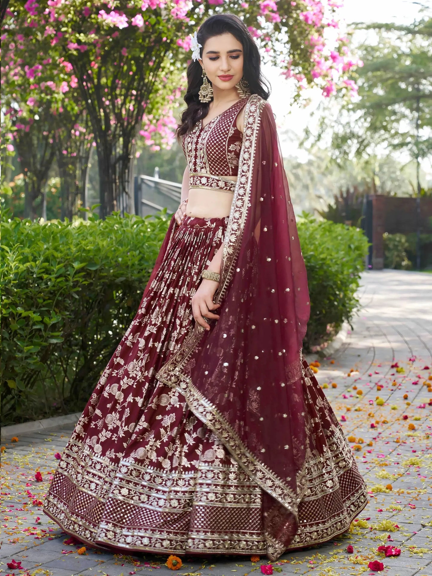 Stunning Maroon Zari Work Silk Bridesmaids Lehenga Choli With Dupatta - Zeel Clothing