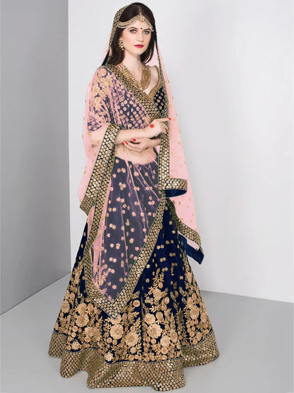 Stunning Navy Blue Colored Partywear Embroidered Lehenga Choli - Zeel Clothing