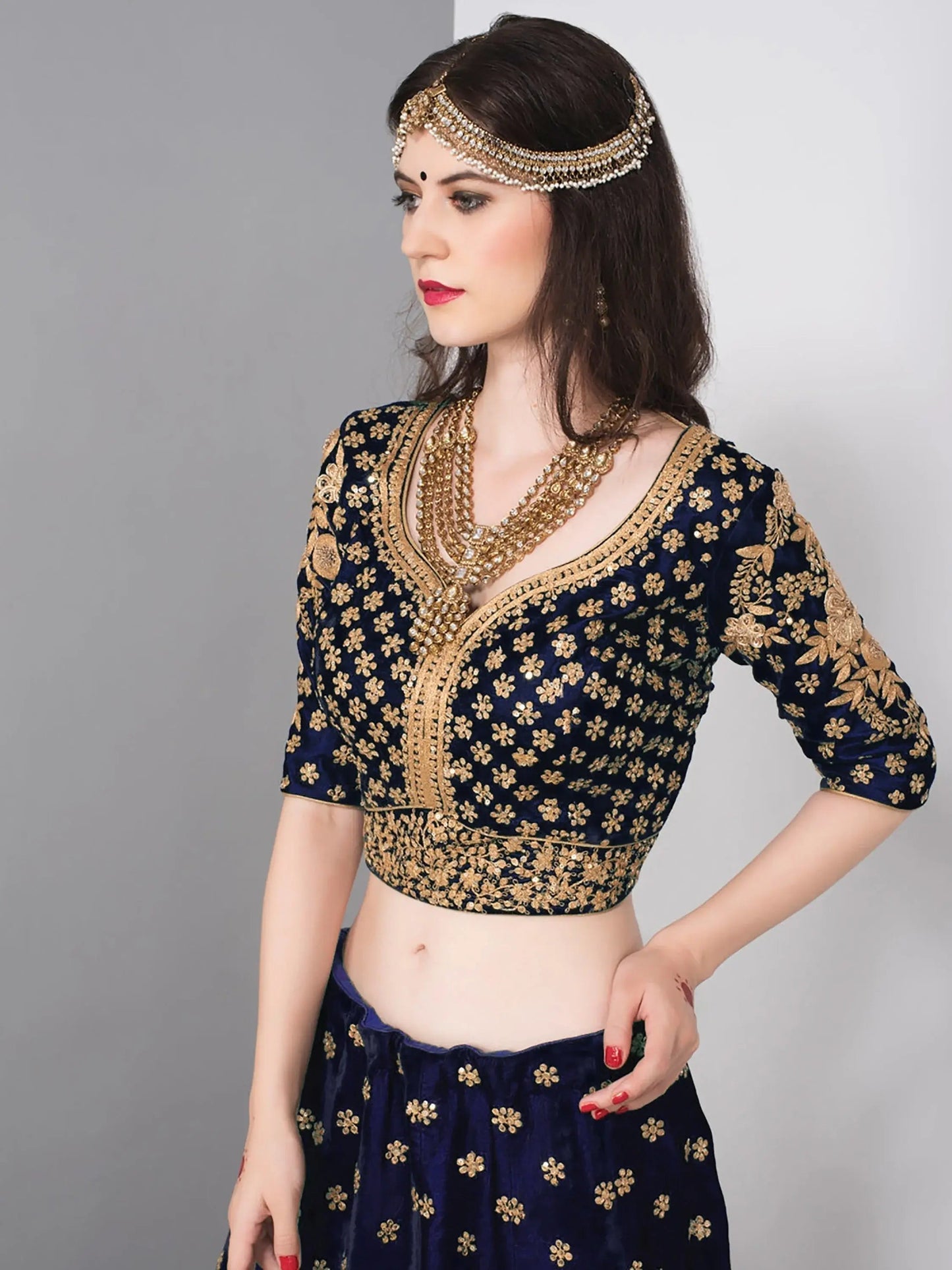 Stunning Navy Blue Colored Partywear Embroidered Lehenga Choli - Zeel Clothing