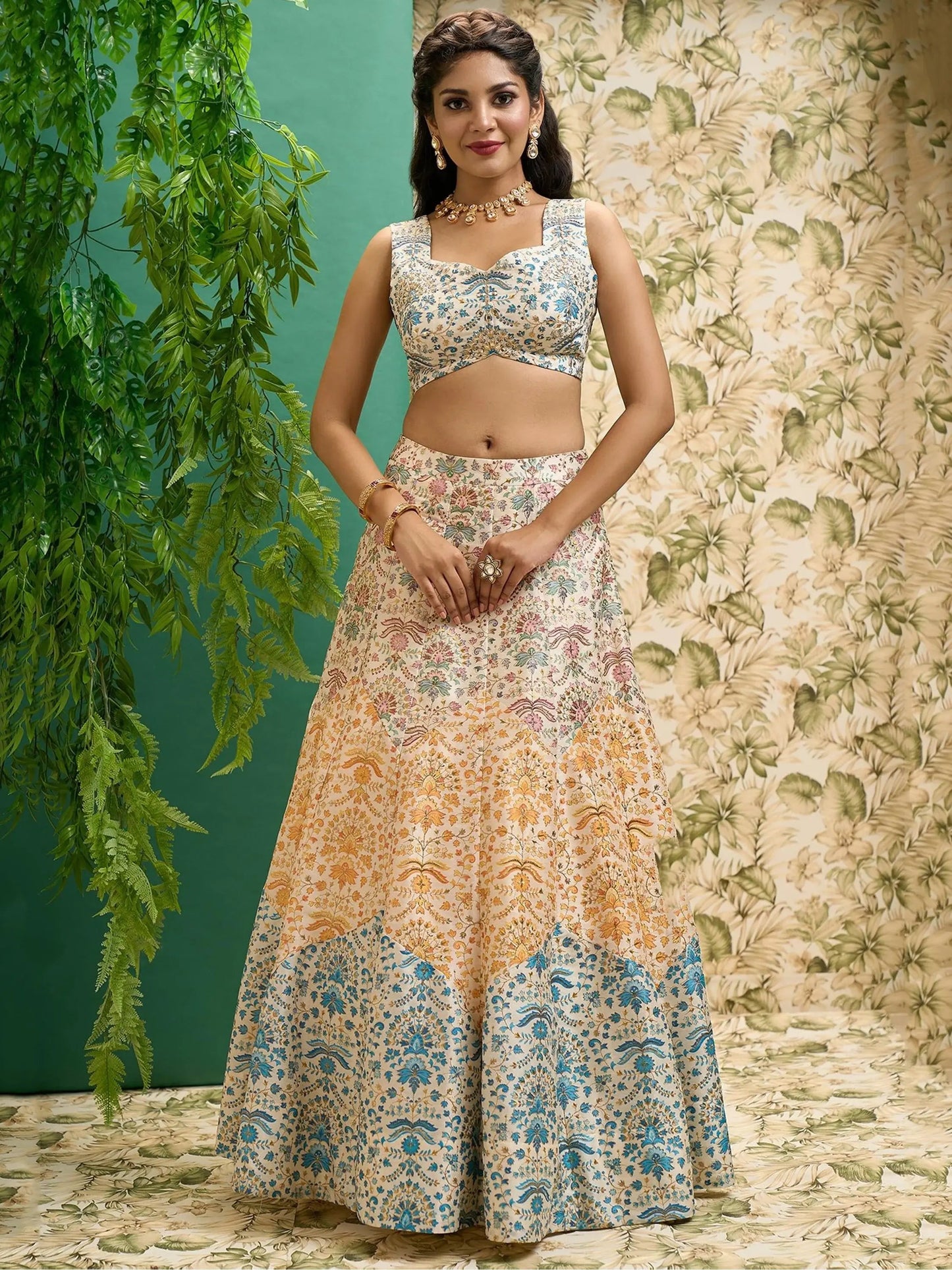 Stunning Off-White Printed Art Silk Wedding Lehenga Choli With Dupatta - Zeel Clothing