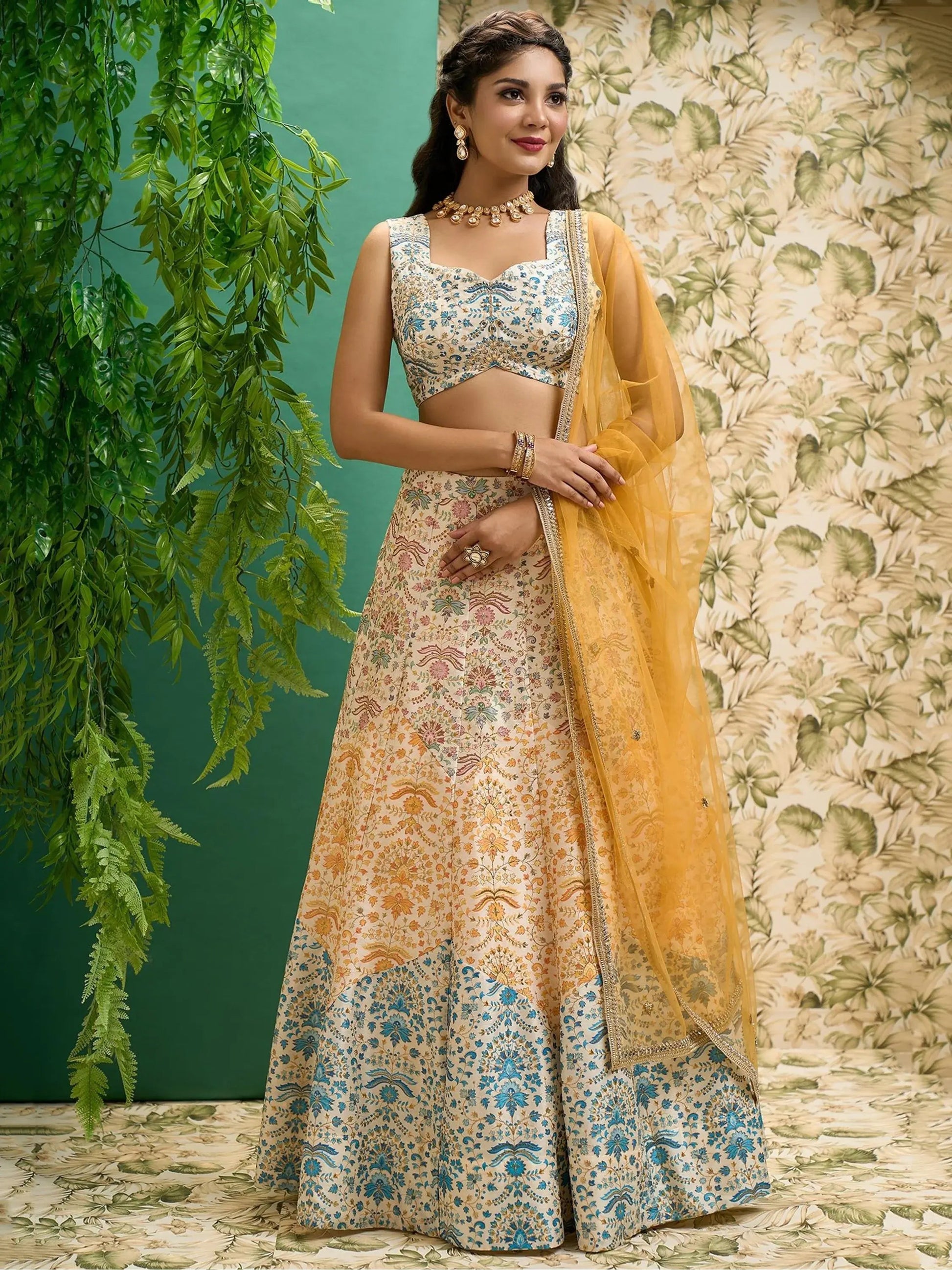 Stunning Off-White Printed Art Silk Wedding Lehenga Choli With Dupatta - Zeel Clothing