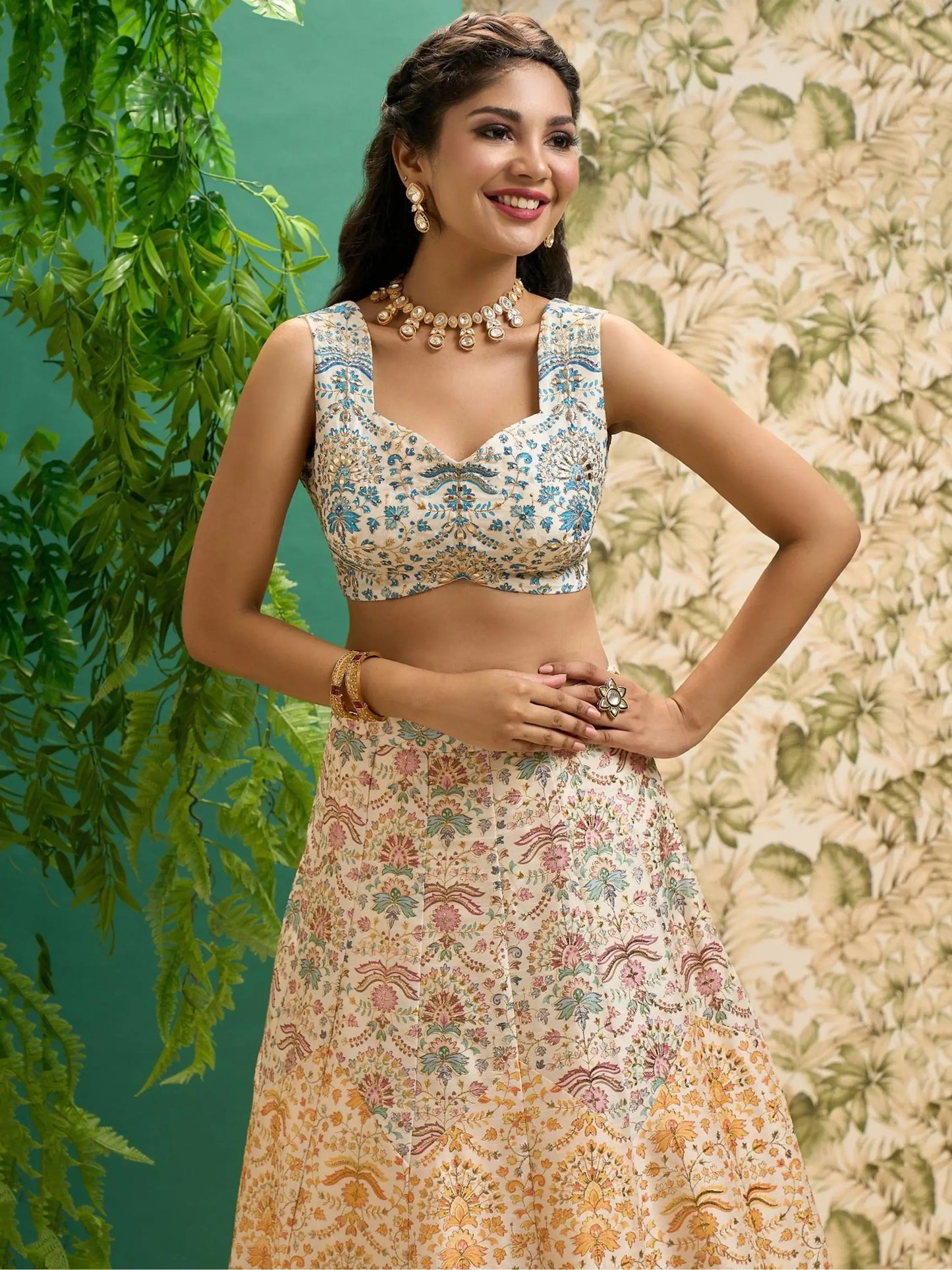 Stunning Off-White Printed Art Silk Wedding Lehenga Choli With Dupatta - Zeel Clothing