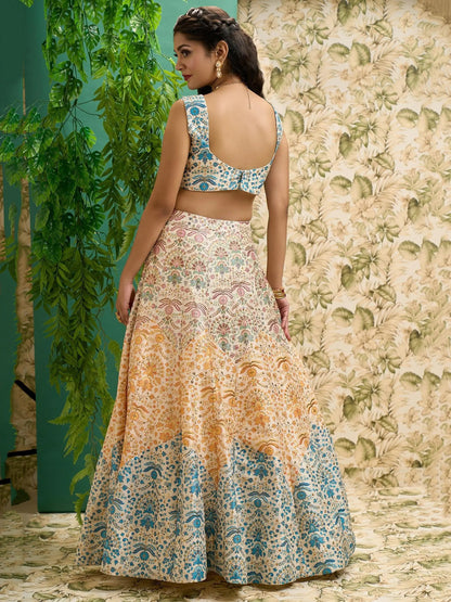Stunning Off-White Printed Art Silk Wedding Lehenga Choli With Dupatta - Zeel Clothing