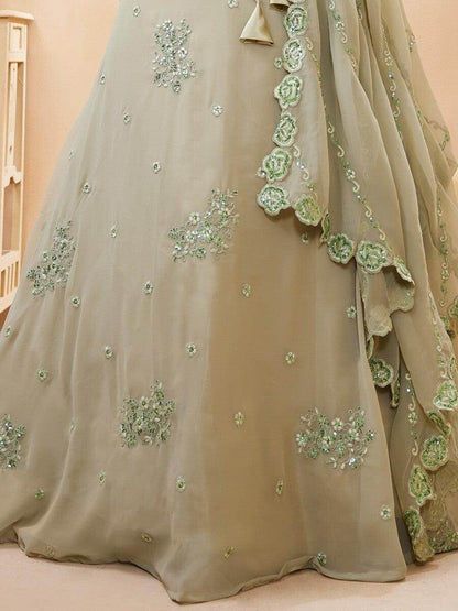 Stunning Pista Green Embroidered Sangeet Wear Lehenga Choli - Zeel Clothing