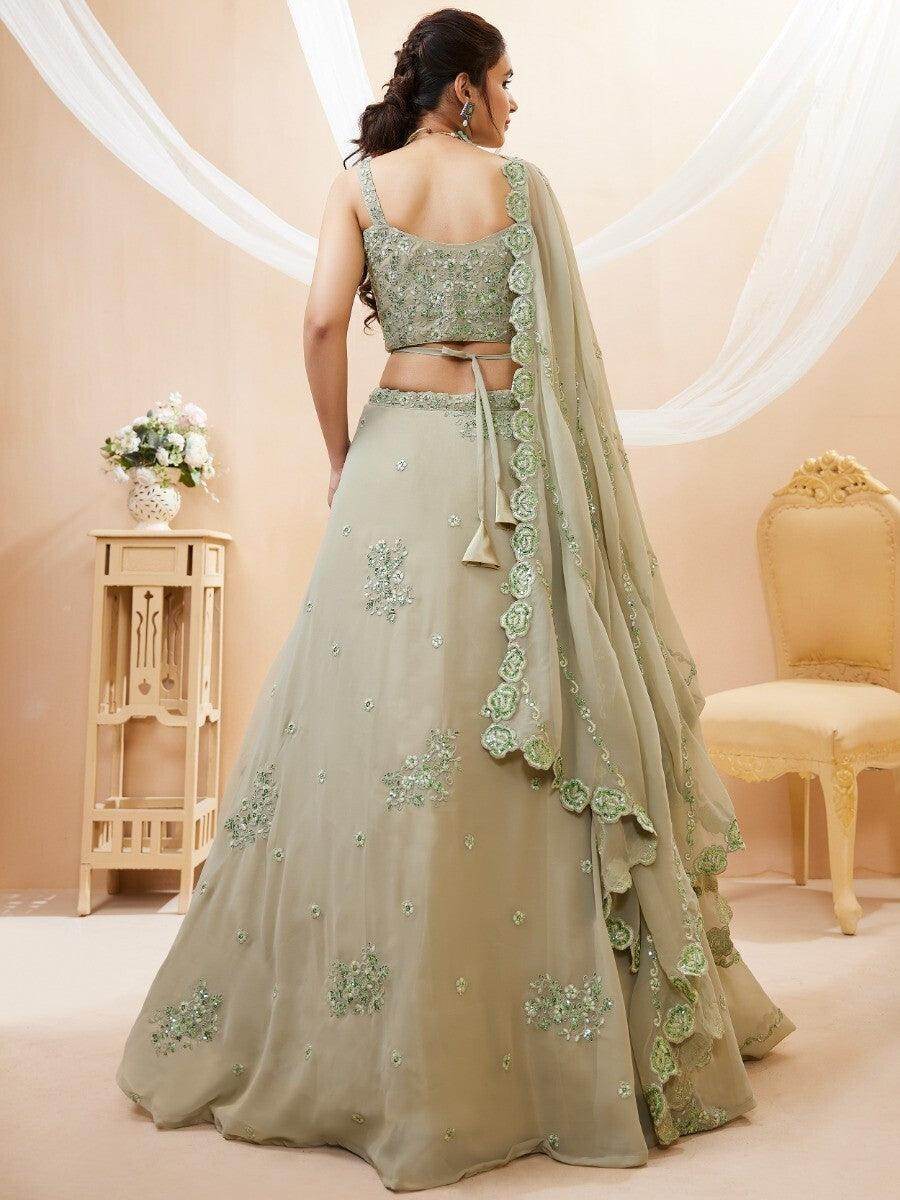 Stunning Pista Green Embroidered Sangeet Wear Lehenga Choli - Zeel Clothing