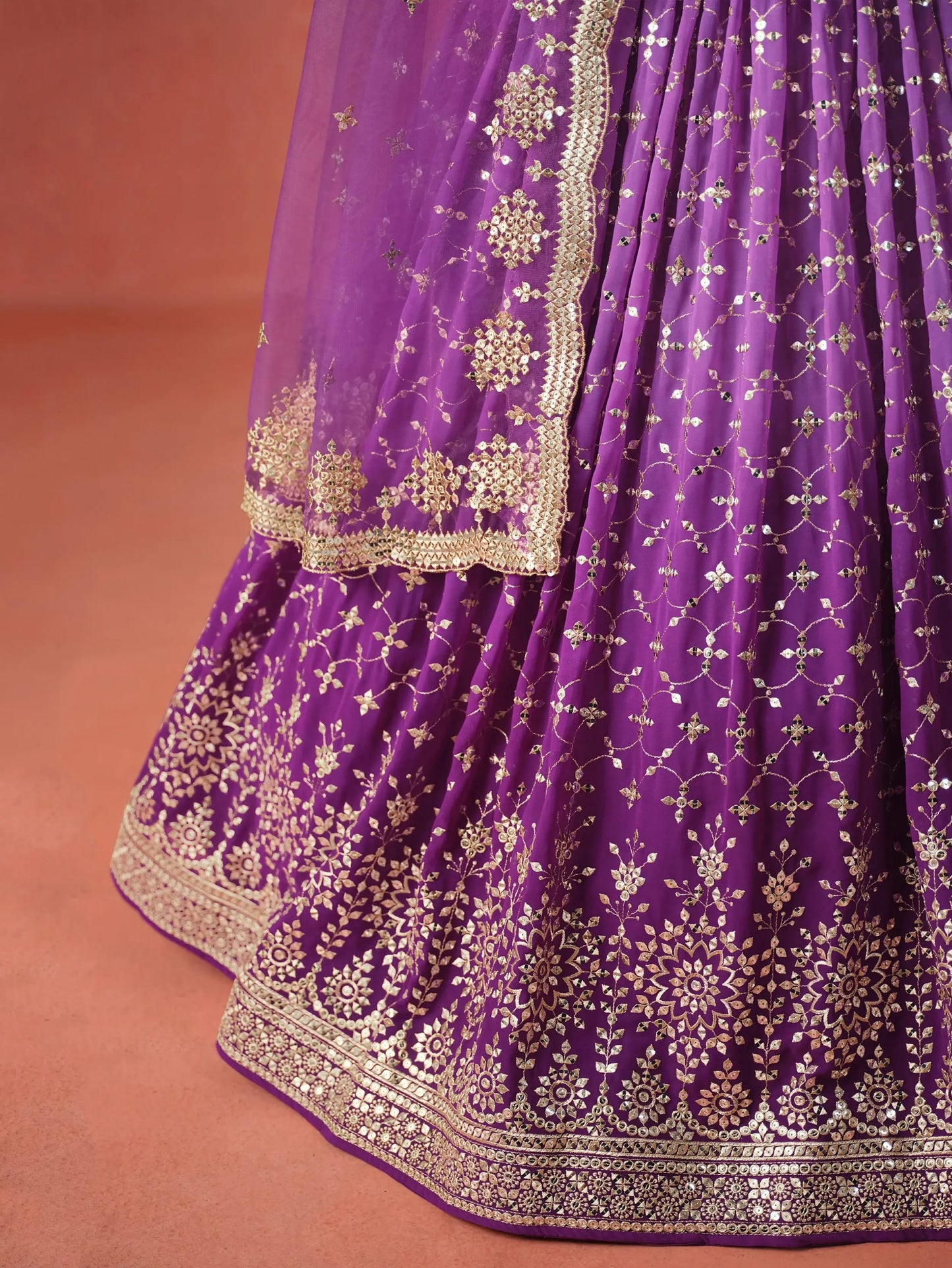 Stunning Purple Ceremonial Wear Georgette Lehenga Choli With Dupatta - Zeel Clothing