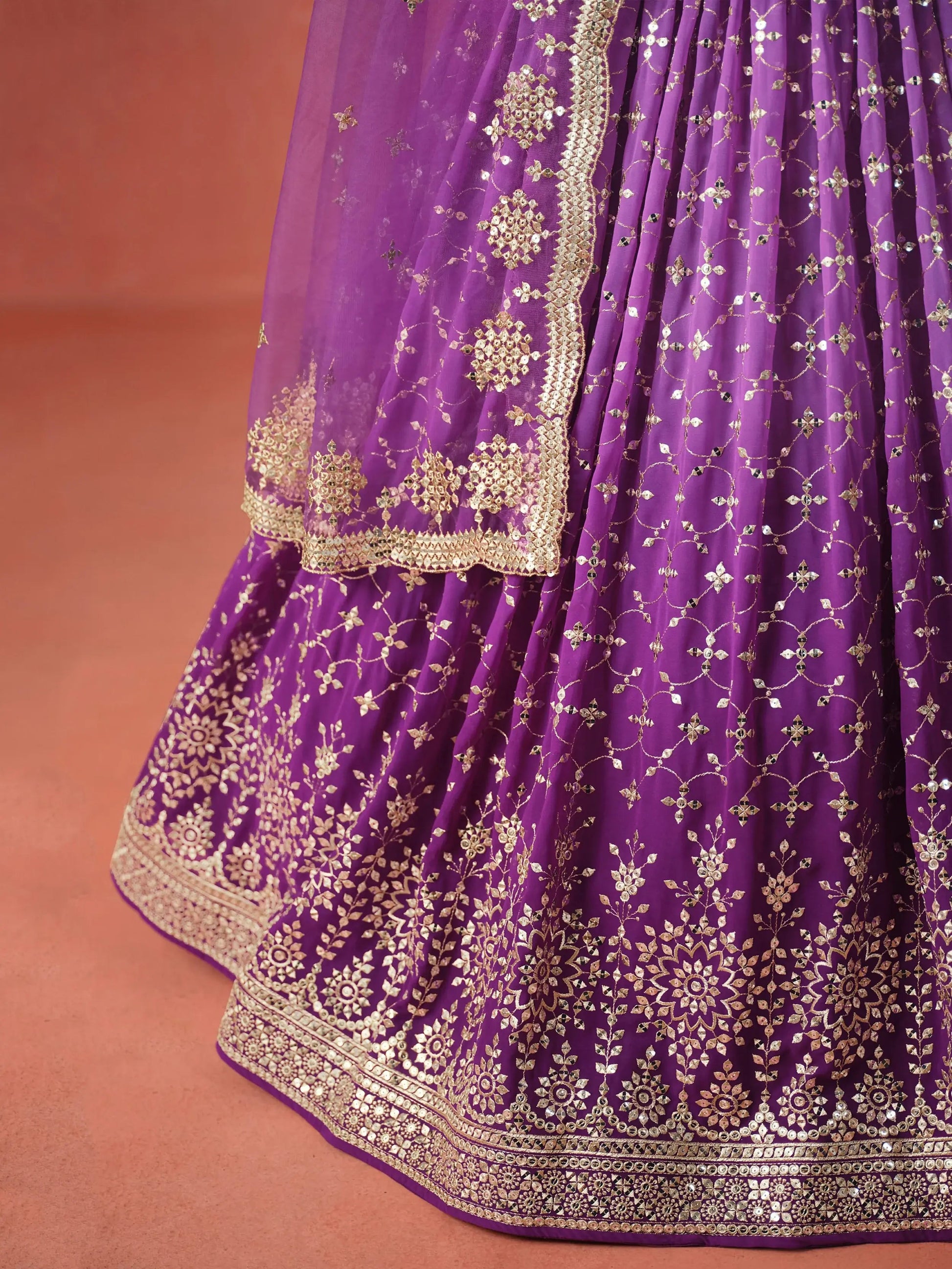 Stunning Purple Ceremonial Wear Georgette Lehenga Choli With Dupatta - Zeel Clothing