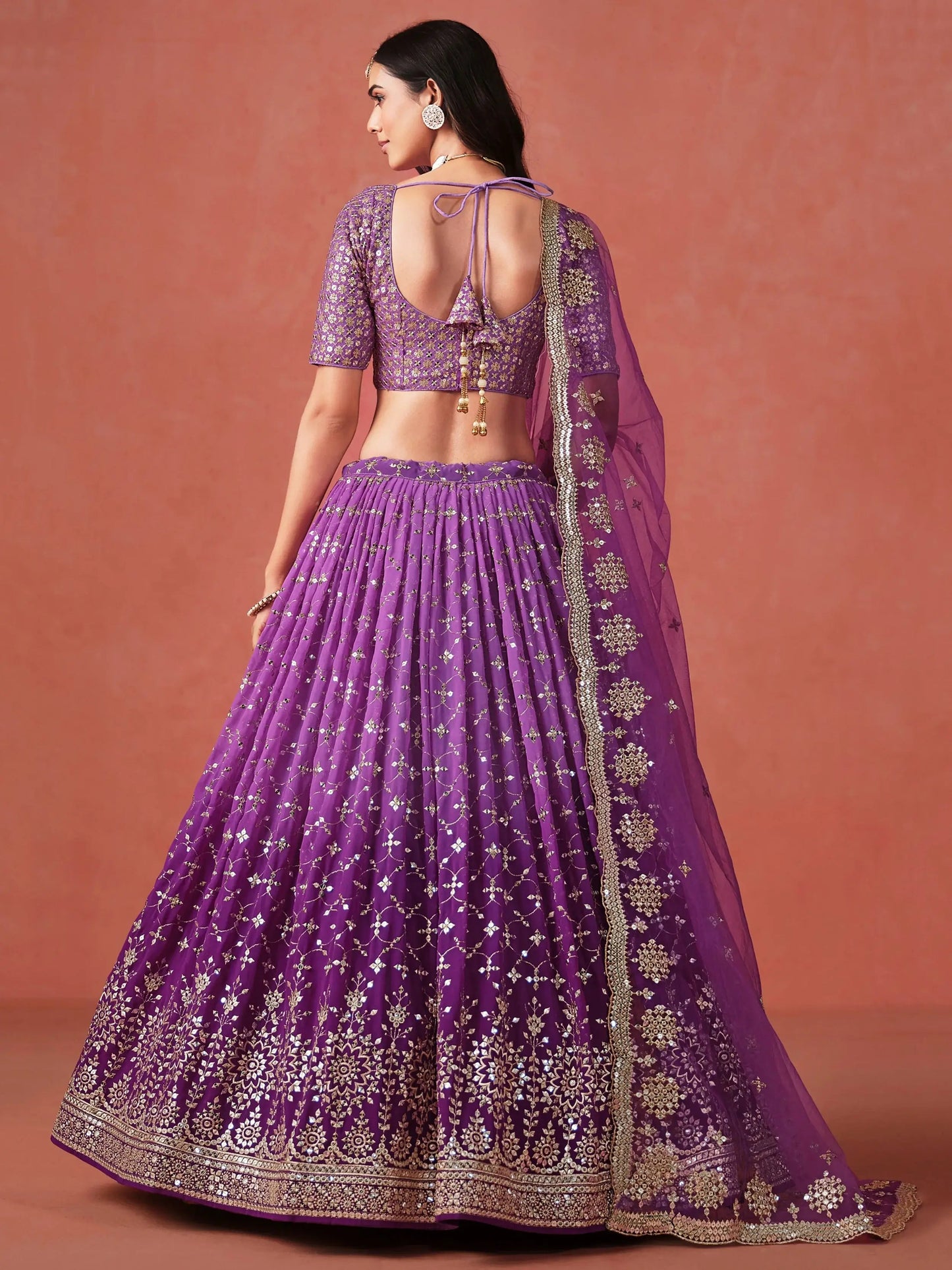 Stunning Purple Ceremonial Wear Georgette Lehenga Choli With Dupatta - Zeel Clothing