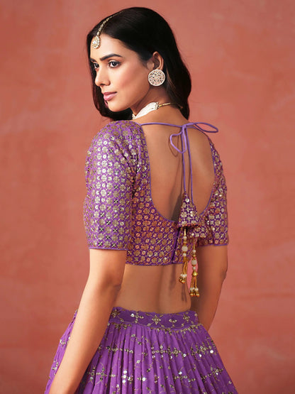 Stunning Purple Ceremonial Wear Georgette Lehenga Choli With Dupatta - Zeel Clothing