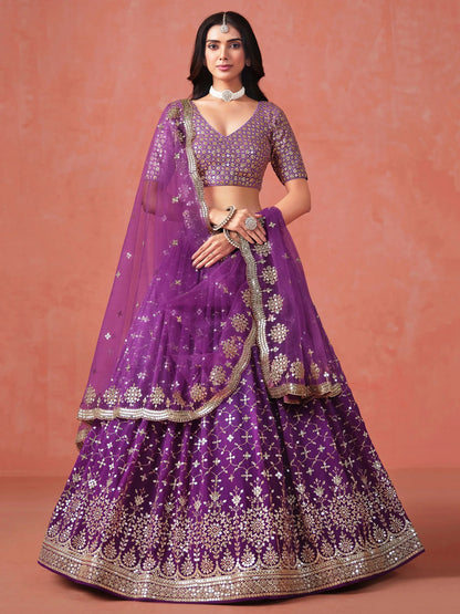 Stunning Purple Ceremonial Wear Georgette Lehenga Choli With Dupatta - Zeel Clothing