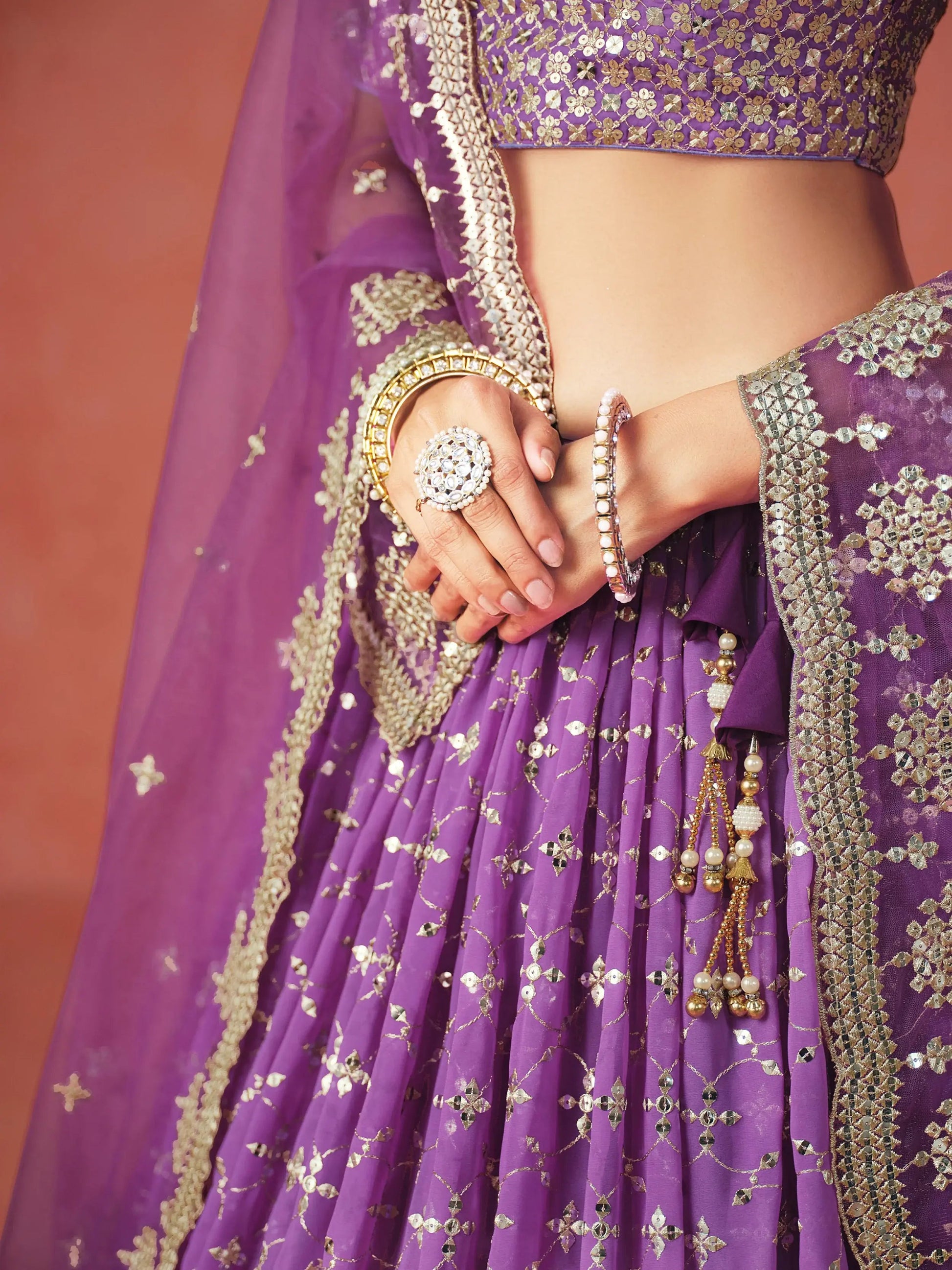 Stunning Purple Ceremonial Wear Georgette Lehenga Choli With Dupatta - Zeel Clothing