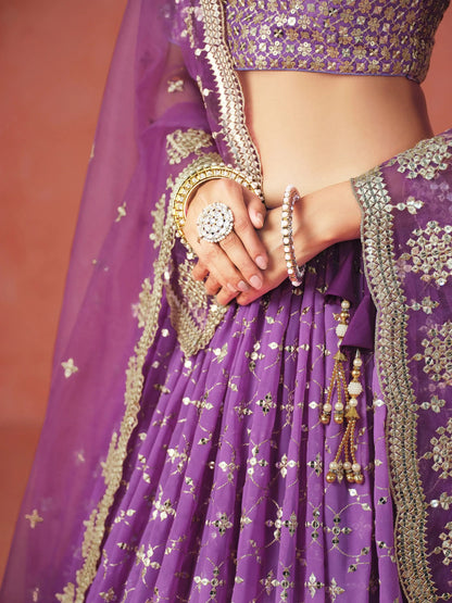 Stunning Purple Ceremonial Wear Georgette Lehenga Choli With Dupatta - Zeel Clothing