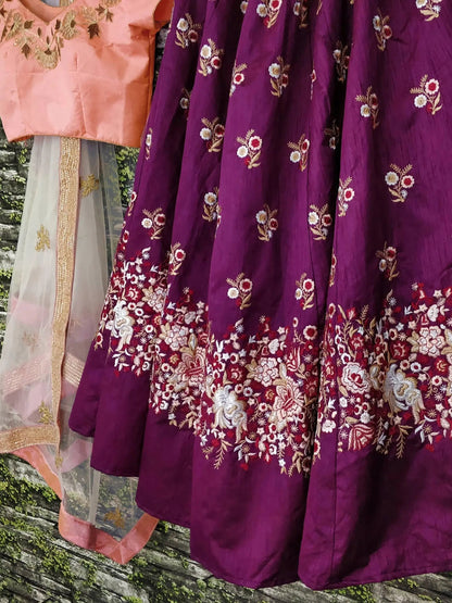 Stunning Purple Colored Floral Embroidered Lehenga Choli - Zeel Clothing