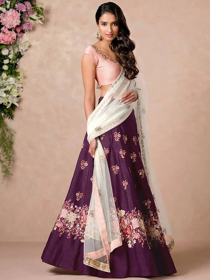 Stunning Purple Colored Floral Embroidered Lehenga Choli - Zeel Clothing