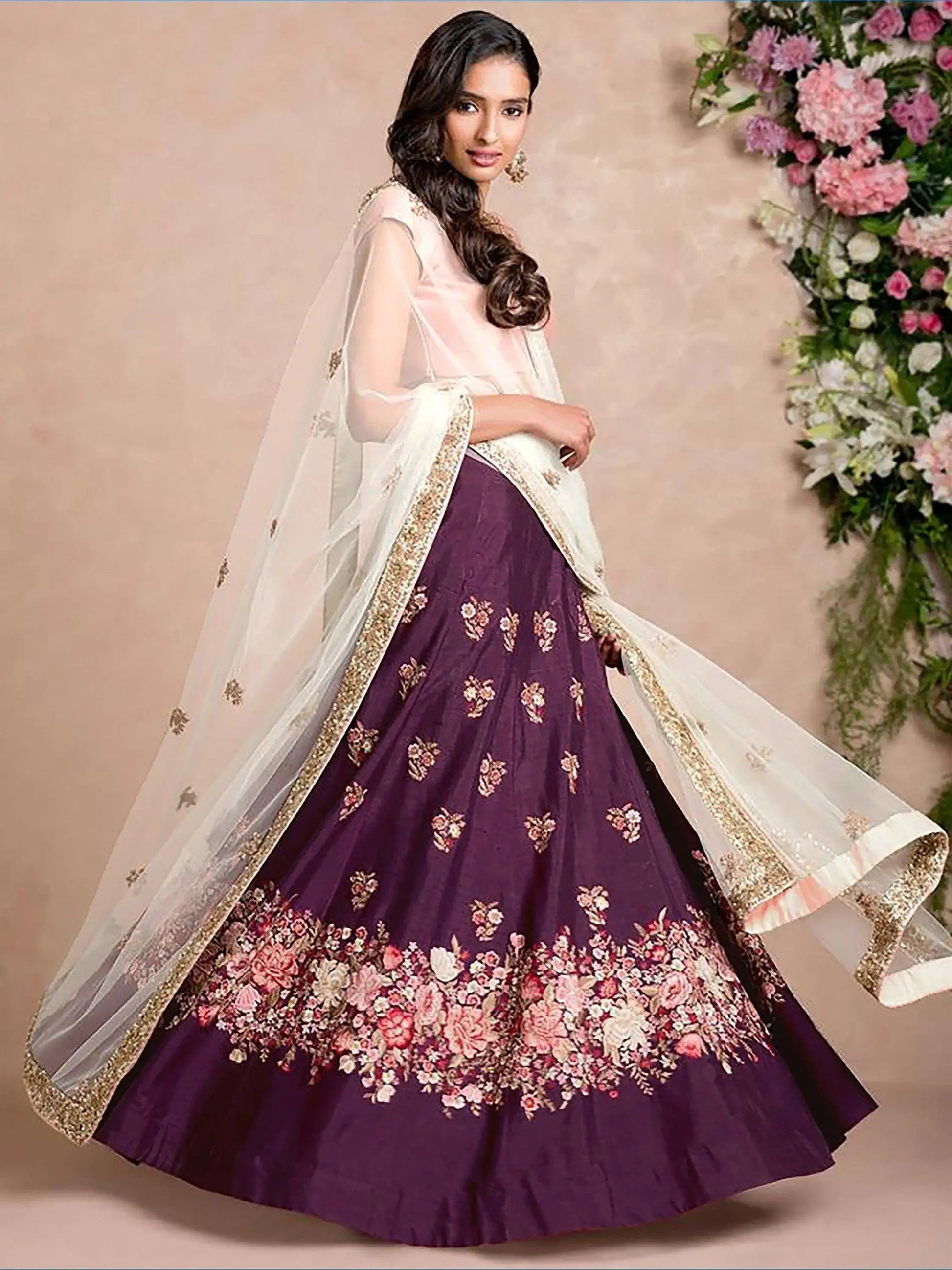 Stunning Purple Colored Floral Embroidered Lehenga Choli - Zeel Clothing