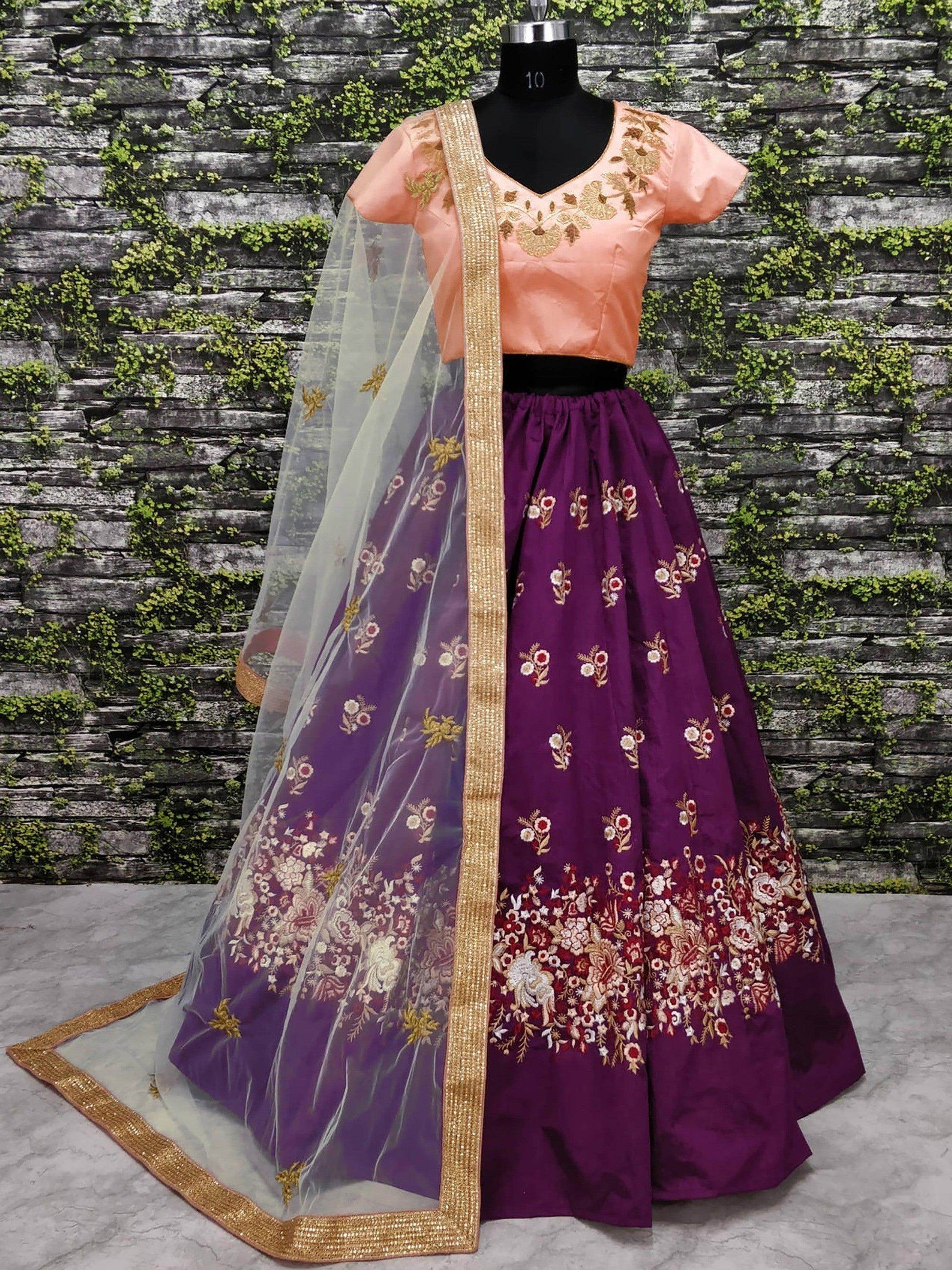 Stunning Purple Colored Floral Embroidered Lehenga Choli - Zeel Clothing