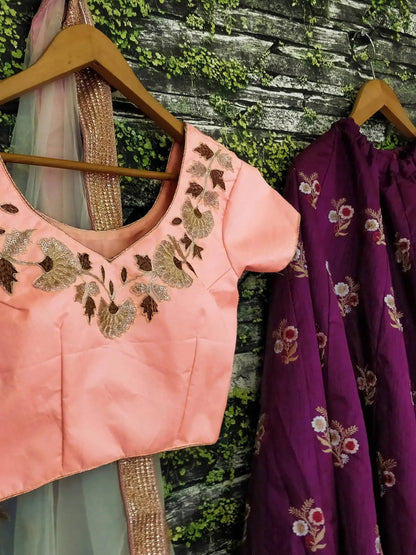 Stunning Purple Colored Floral Embroidered Lehenga Choli - Zeel Clothing