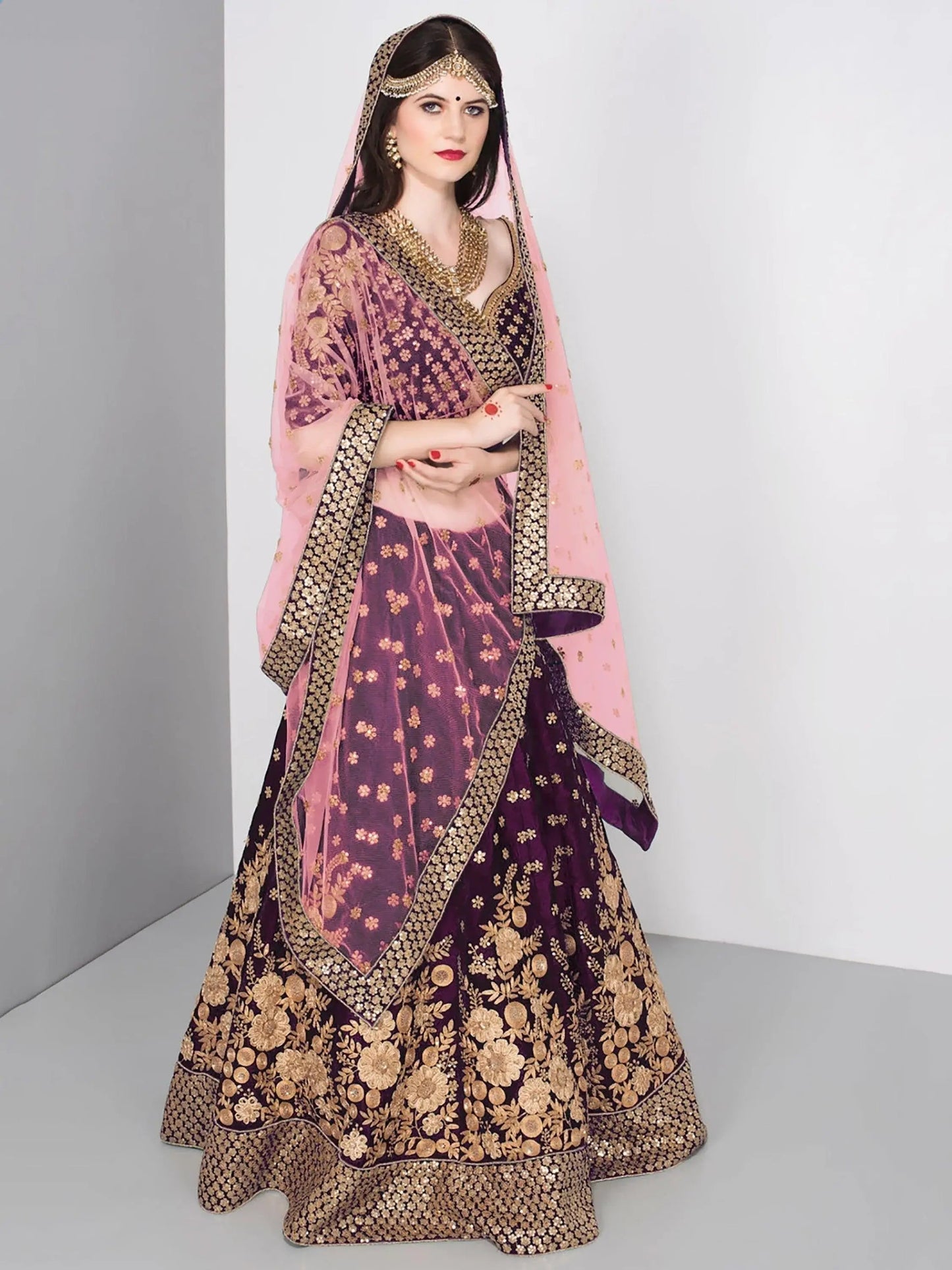 Stunning Purple Colored Partywear Embroidered Lehenga Choli - Zeel Clothing