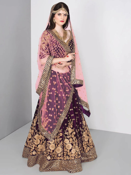 Stunning Purple Colored Partywear Embroidered Lehenga Choli - Zeel Clothing