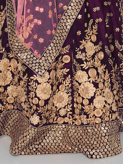 Stunning Purple Colored Partywear Embroidered Lehenga Choli - Zeel Clothing