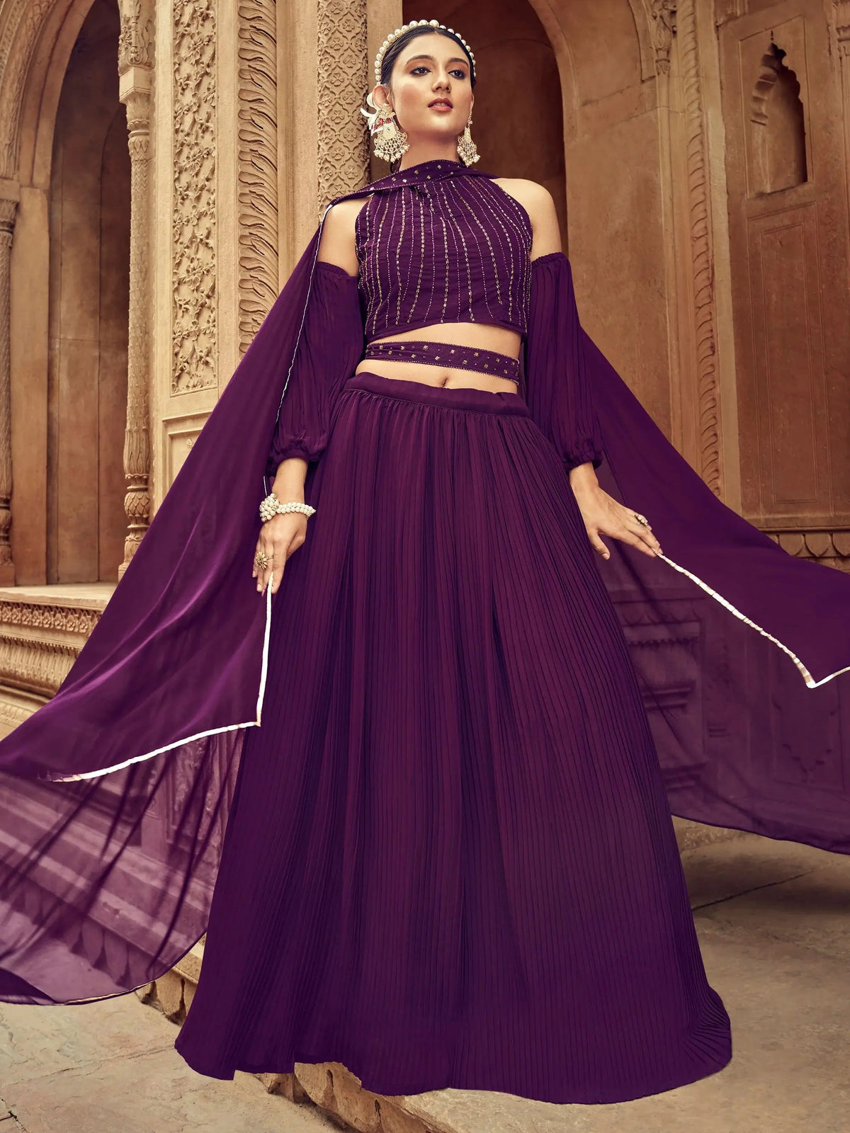 Stunning Purple Embroidered Georgette Designer Lehenga Choli - Zeel Clothing