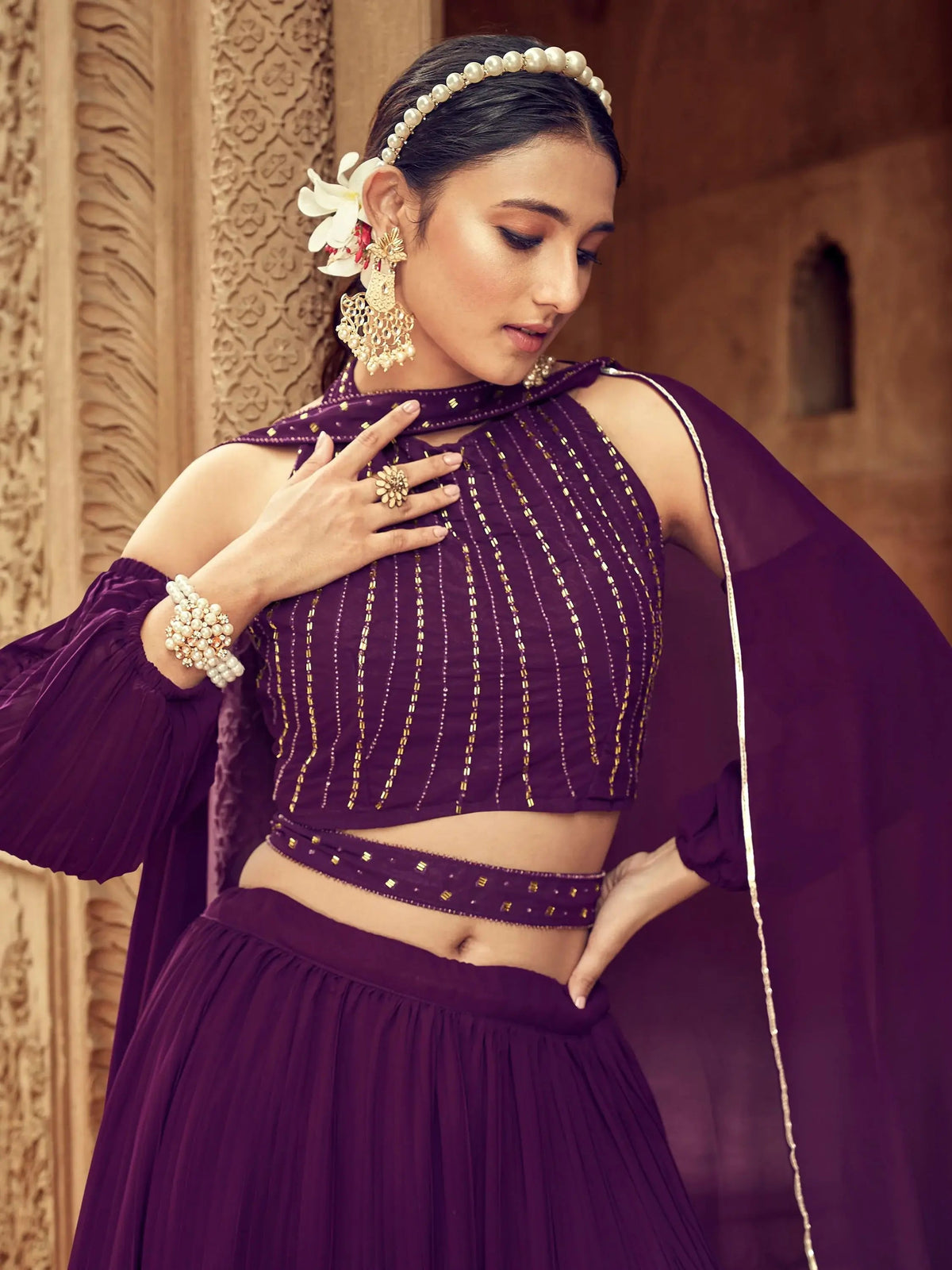 Stunning Purple Embroidered Georgette Designer Lehenga Choli - Zeel Clothing