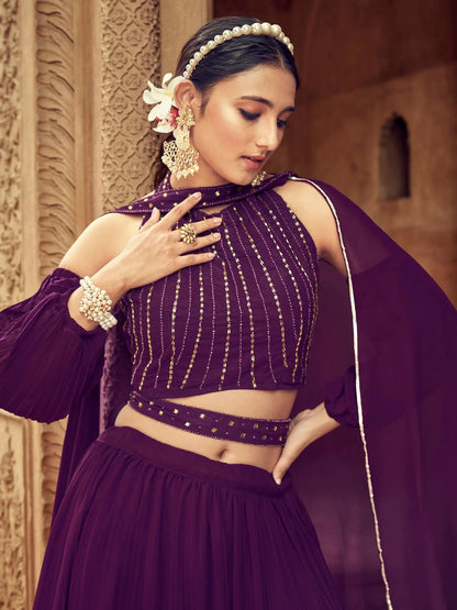 Stunning Purple Embroidered Georgette Designer Lehenga Choli - Zeel Clothing