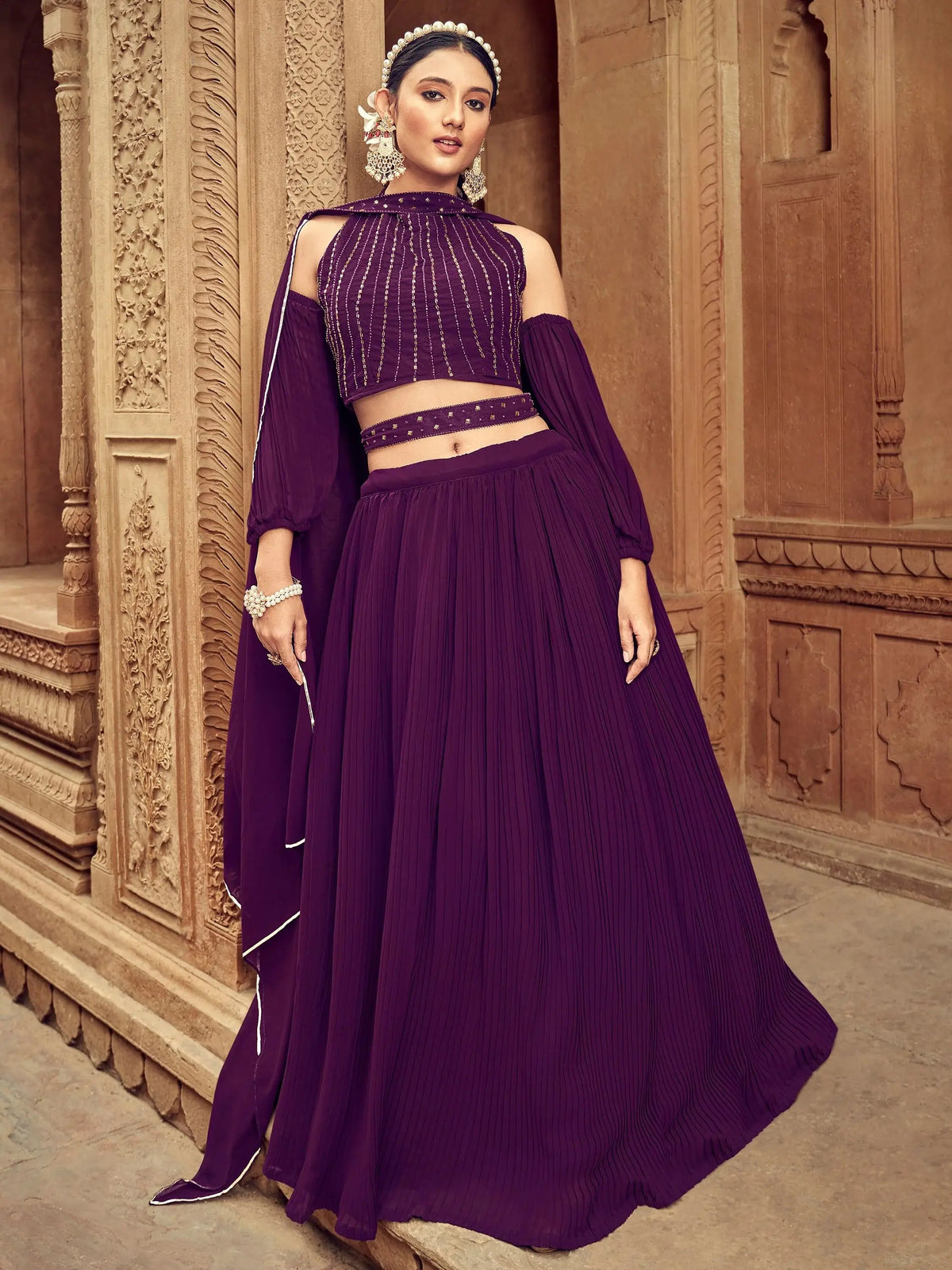 Stunning Purple Embroidered Georgette Designer Lehenga Choli - Zeel Clothing