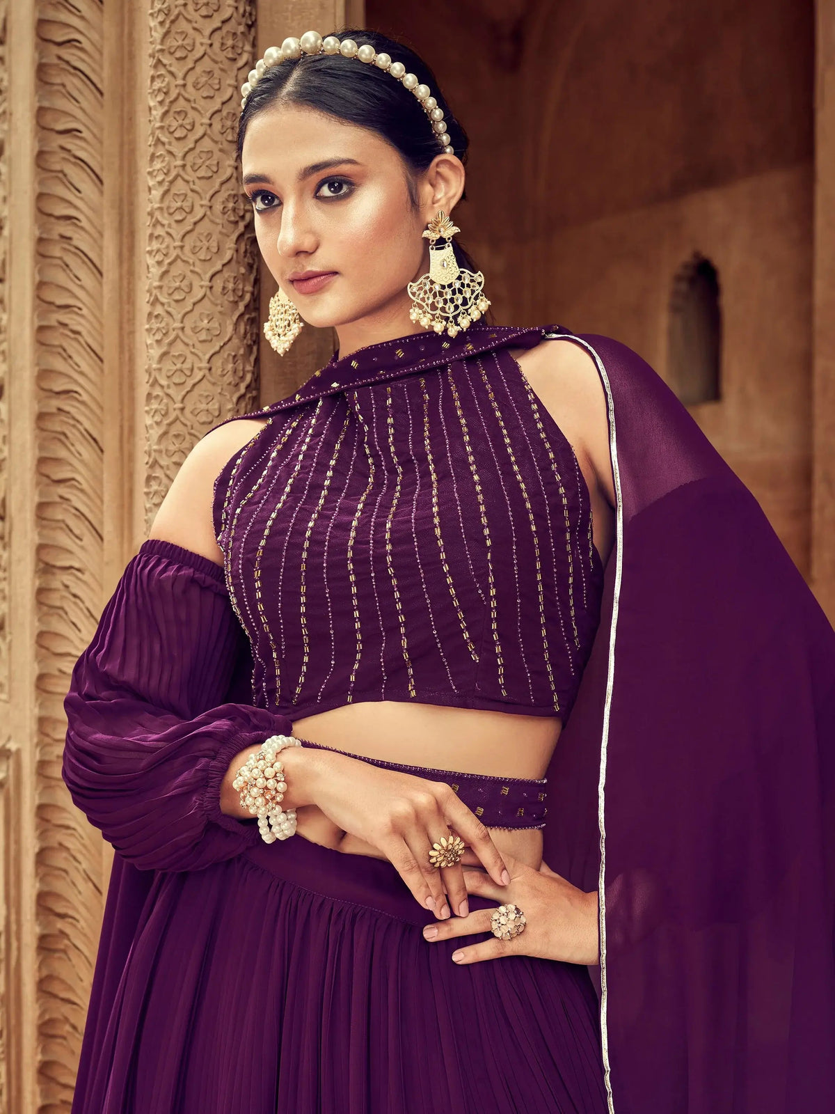 Stunning Purple Embroidered Georgette Designer Lehenga Choli - Zeel Clothing
