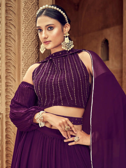 Stunning Purple Embroidered Georgette Designer Lehenga Choli - Zeel Clothing