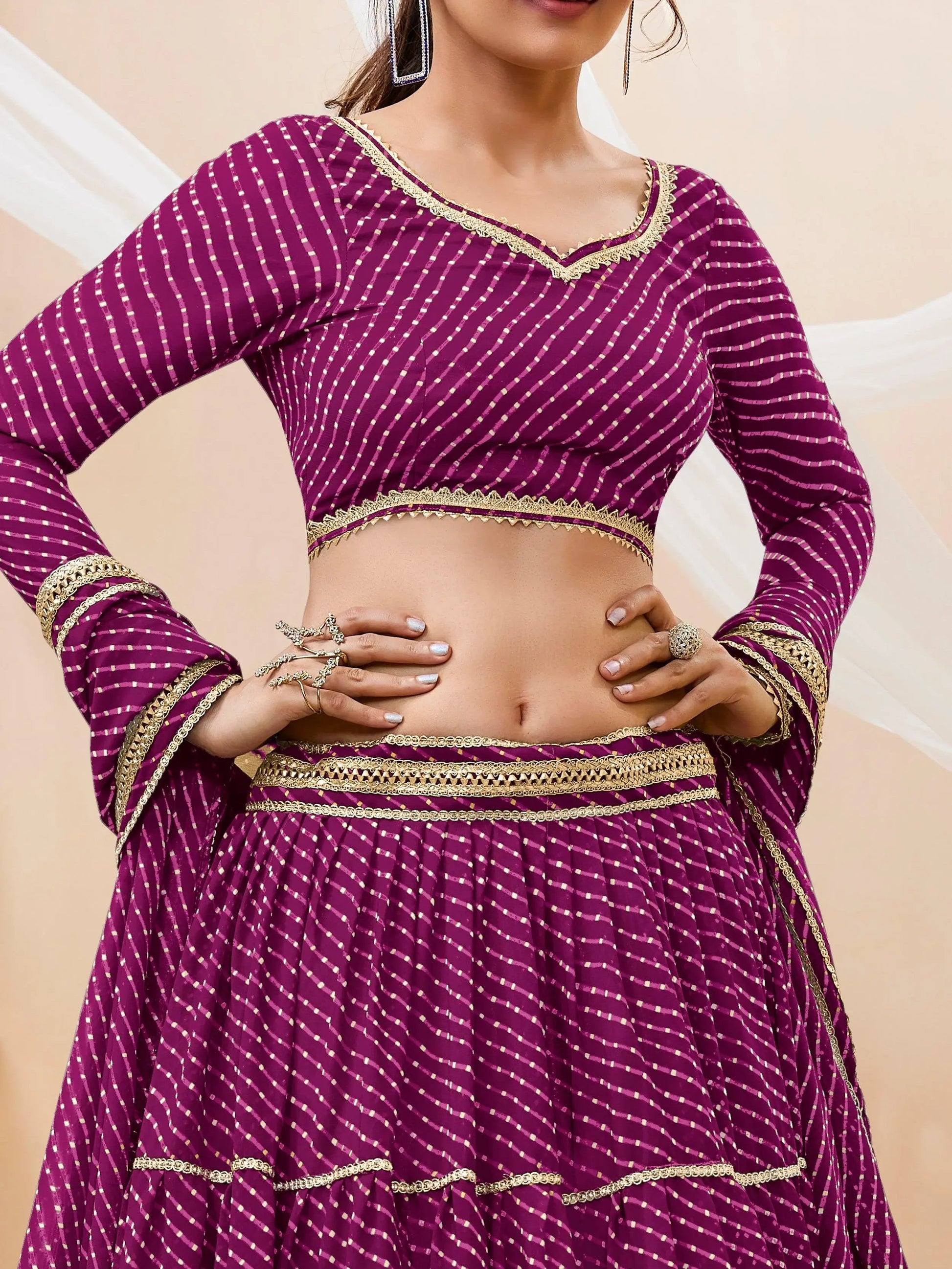 Stunning Purple Leheriya Printed Georgette Lehenga Choli With Dupatta - Zeel Clothing