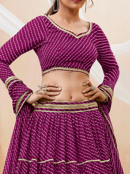 Stunning Purple Leheriya Printed Georgette Lehenga Choli With Dupatta - Zeel Clothing