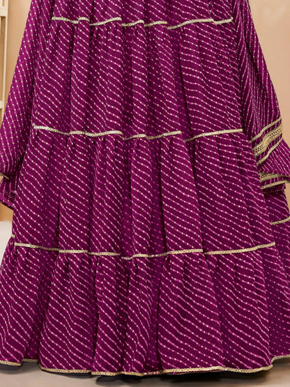 Stunning Purple Leheriya Printed Georgette Lehenga Choli With Dupatta - Zeel Clothing