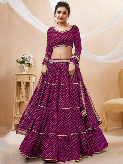 Stunning Purple Leheriya Printed Georgette Lehenga Choli With Dupatta - Zeel Clothing