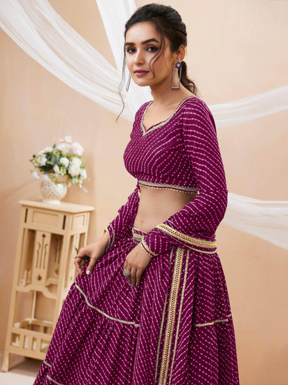 Stunning Purple Leheriya Printed Georgette Lehenga Choli With Dupatta - Zeel Clothing