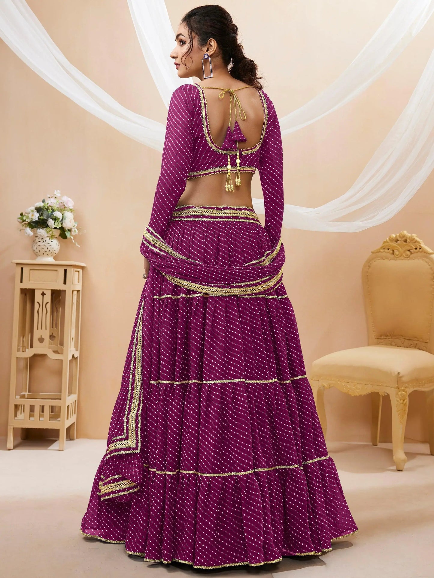 Stunning Purple Leheriya Printed Georgette Lehenga Choli With Dupatta - Zeel Clothing