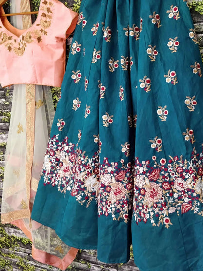 Stunning Rama Colored Floral Embroidered Lehenga Choli - Zeel Clothing