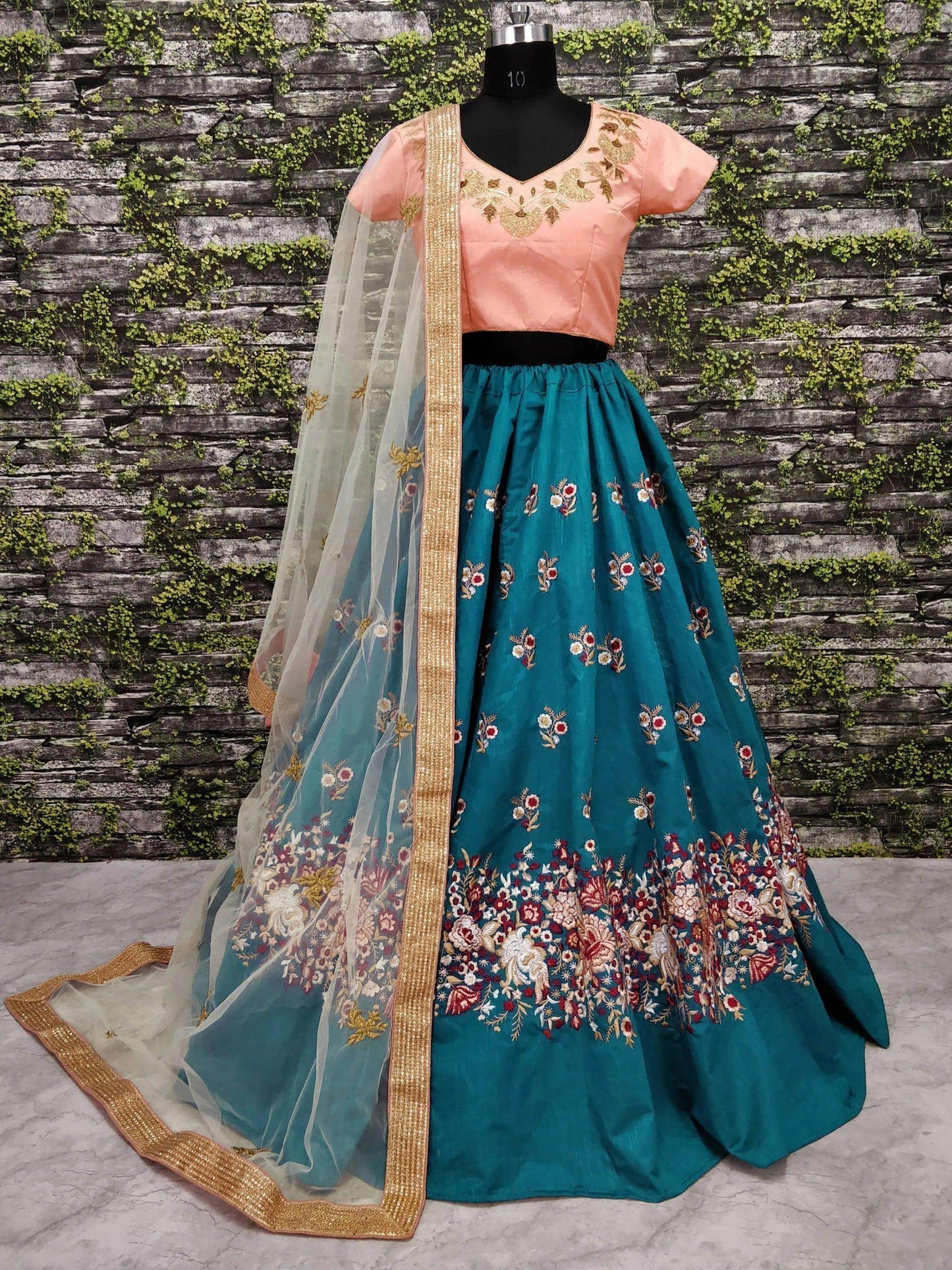 Stunning Rama Colored Floral Embroidered Lehenga Choli - Zeel Clothing
